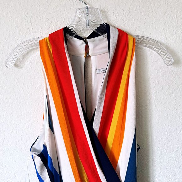 Julia Jordan Color Stripe Hi Lo Sleeveless V Neck Belted Maxi Dress SZ 14 - Picture 7 of 7